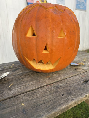 Wir haben einen Kürbis geschnitzt